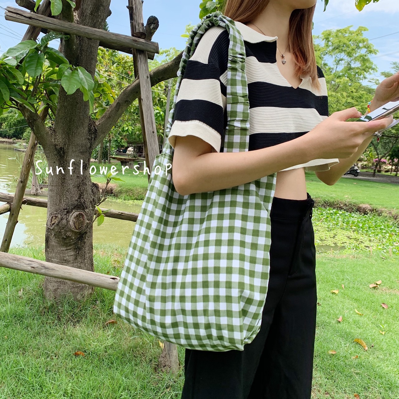กระเป๋าผ้าราคาน่ารักลายตารางสุดคิ้ว JUMBO BAG - __Sunflowershopp_ ...