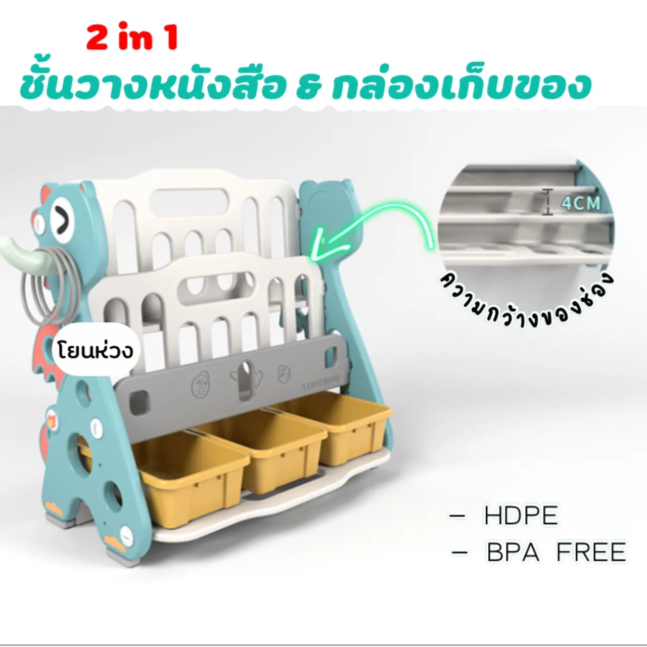 ชั้นวางหนังสือ ชั้นเก็บของเด็ก พรีเมี่ยมอย่างดี สีเขียวอมฟ้า แถมฟรี!!โยนห่วงจ้า ชั้นวางหนังสือพร้อมกล่องเก็บของ ขนาดกระทัดรัด