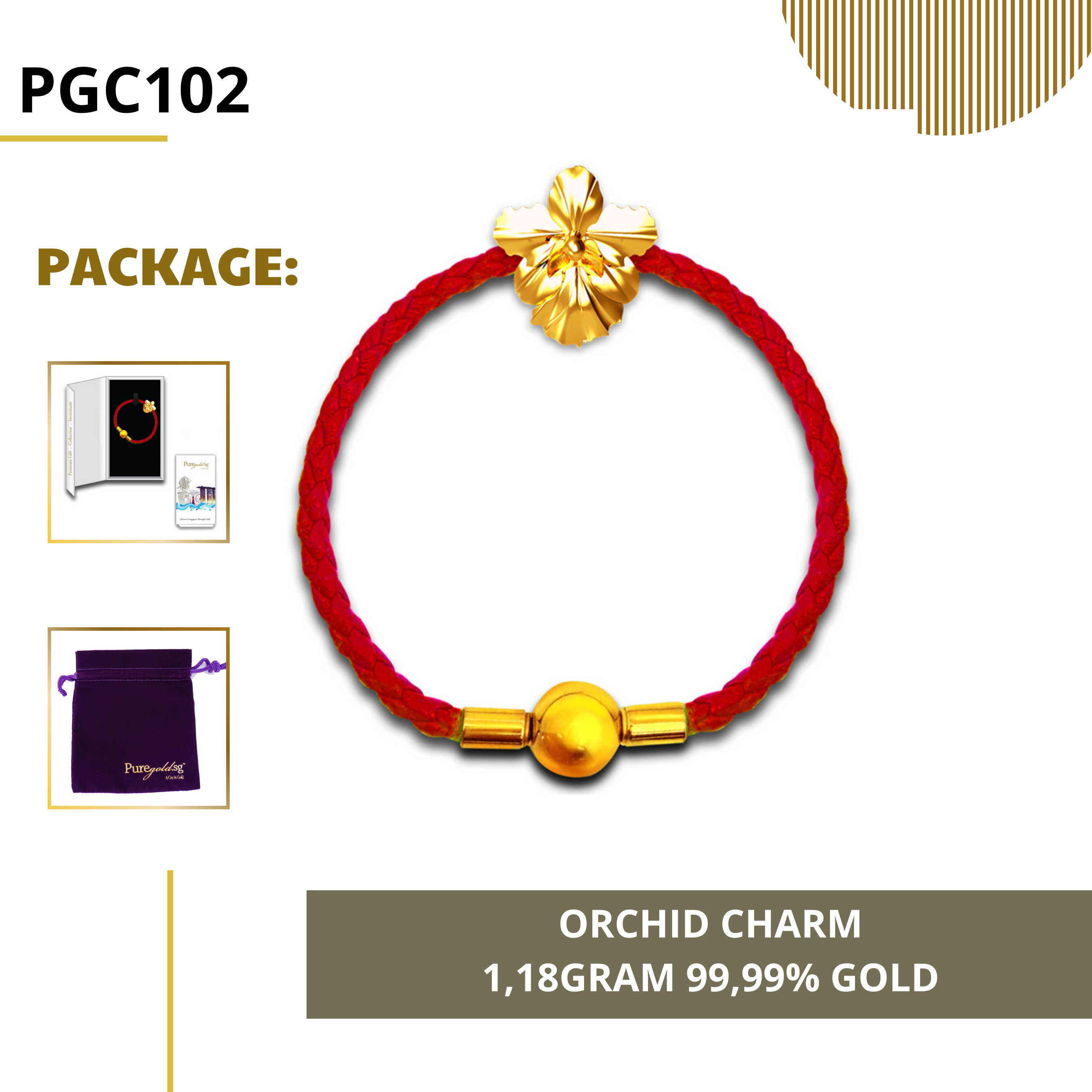 PURE GOLD 99.99% ทองคำแท่ง / Orchid charm/ ทองคำแท้จากสิงคโปร์ / ทองคำ 1,18 กรัม / ทอง 99.99% *การันตีทองแท้*