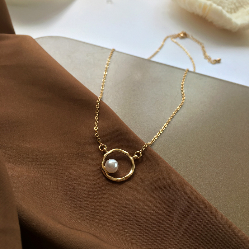 Beauty ti | HM03 2020 New Geometric Pearl Necklace Simple Clavicle Chain Empty Bead Holder Circle Adjustable Necklace for anniversary