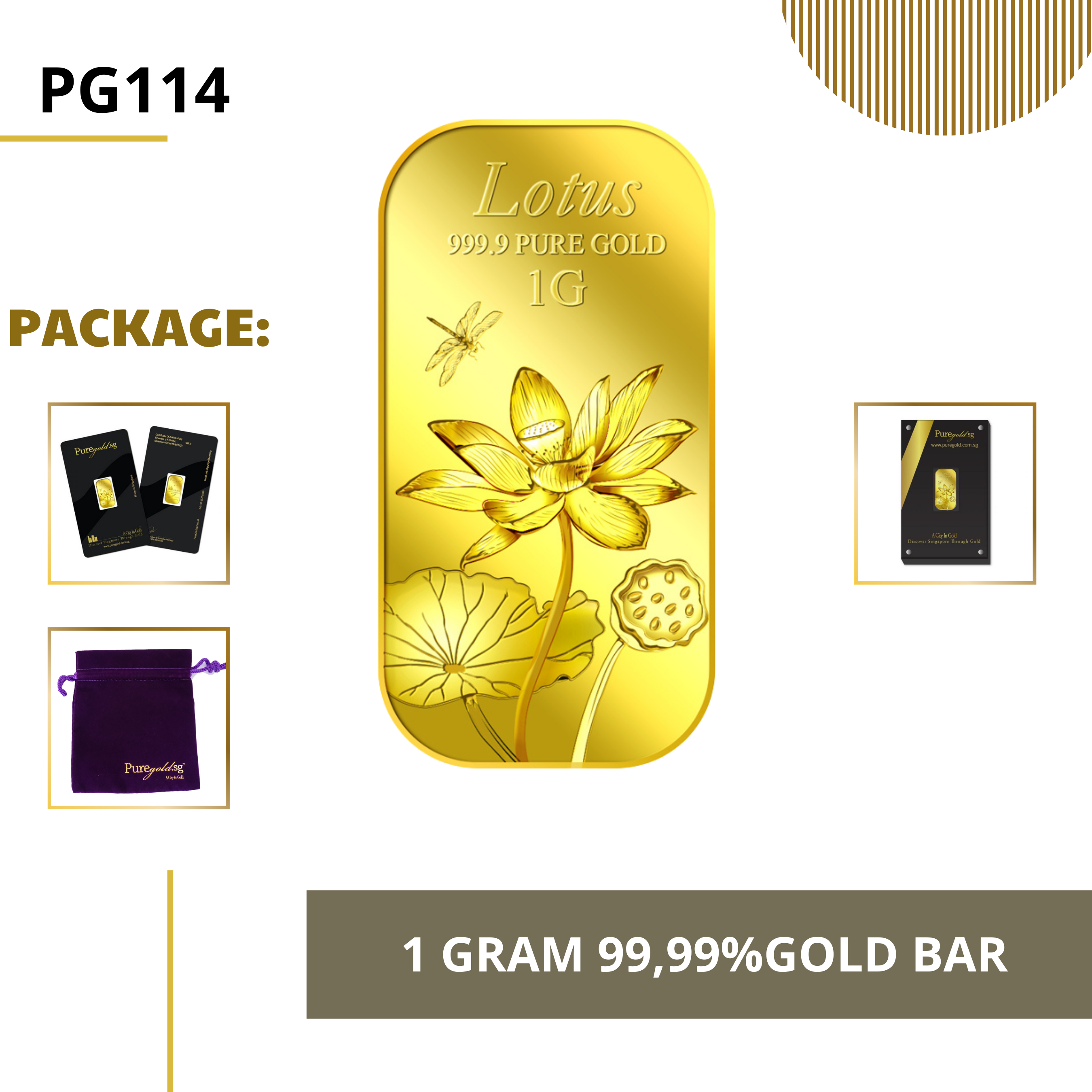 PURE GOLD 99.99% ทองคำแท่ง / 1Gram Lotus gold bar/ ทองคำแท้จากสิงคโปร์ / ทองคำ 1 กรัม / ทอง 99.99% *การันตีทองแท้*