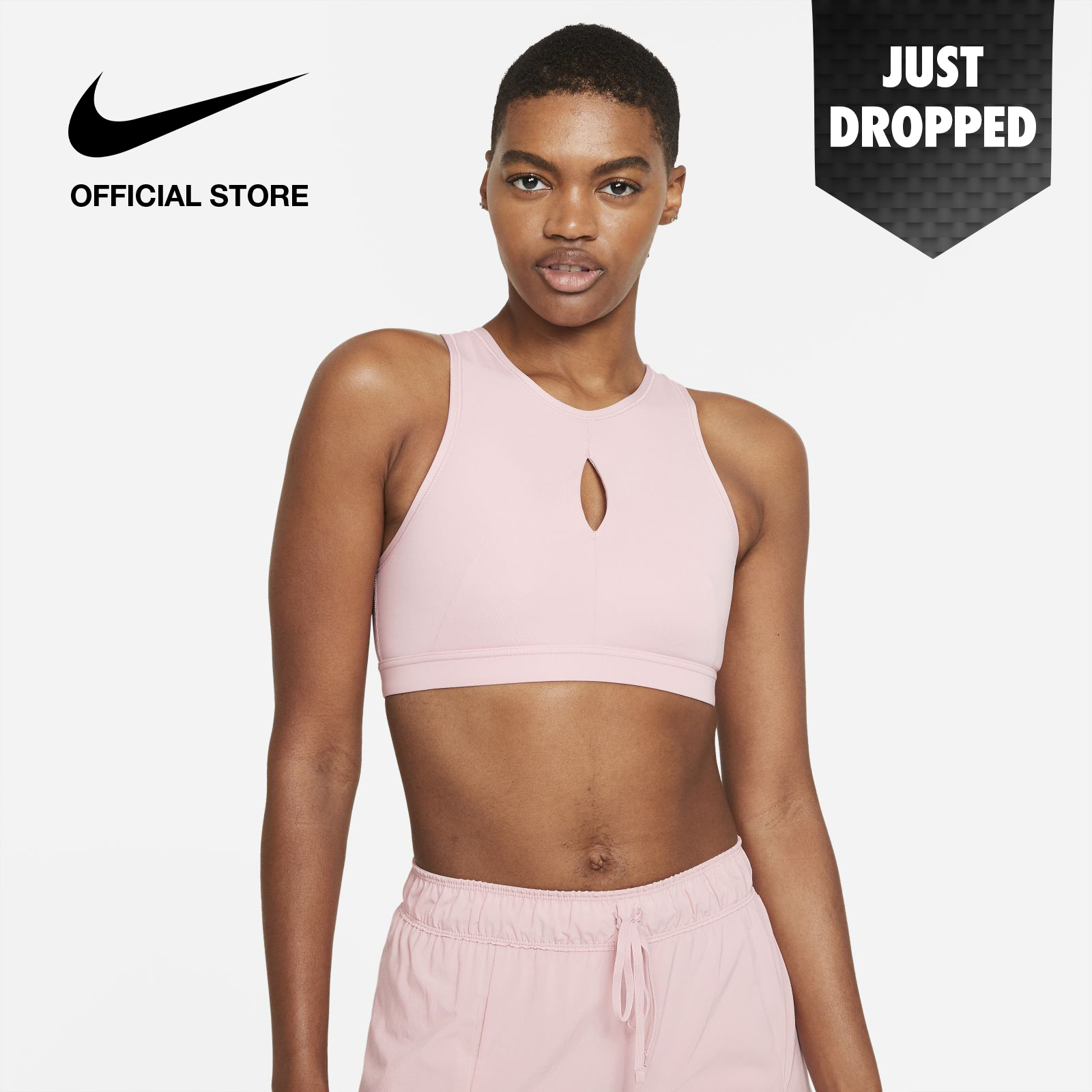 Nike Women's Yoga Swoosh Medium-Support  Sports Bra - Pink Glaze ไนกี้ สปอร์ตบราผู้หญิงซัพพอร์ตระดับกลาง โยคะ สวูช - สีชมพู