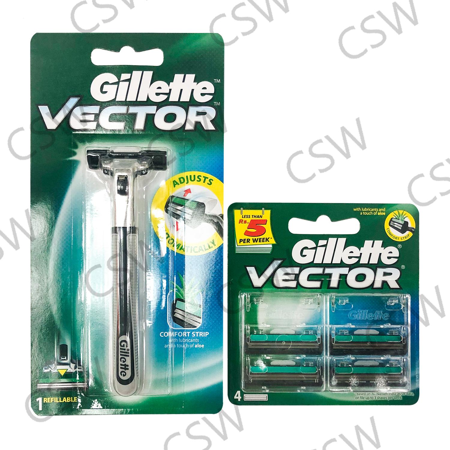 Gillette Vector ด้ามมีดโกน + ใบมีดโกน 4 ชิ้น