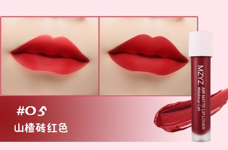 MZYZ ink Air mette lip ลิปกลอส ลิปทินท์ 7โทนสีแดงสวยชัด ลิปติดทน ลิปจุ่มเนื้อแมท  ชื่อสี 05# อิฐแดง