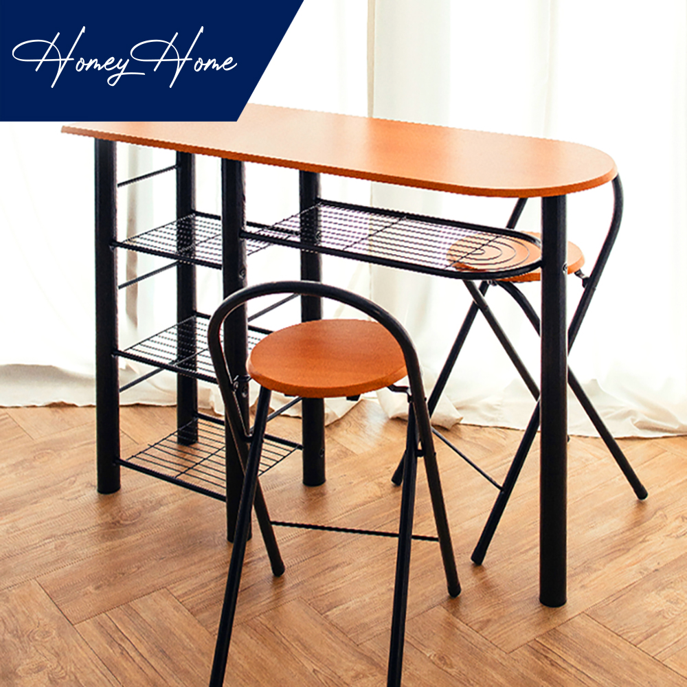 HomeyHome ชุดโต๊ะพร้อมเก้าอี้ 2 ที่นั่ง เคาท์เตอร์บาร์ โต๊ะคอม โต๊ะทำงาน เก้าอี้ทำงาน โต๊ะกินข้าว โต๊ะ โต๊ะพับ Counter Bar with 2 Foldable Bar Stool