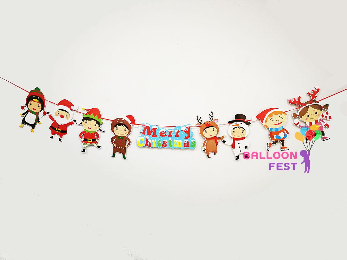 Balloon Fest ธงการ์ตูนเด็ก 2ด้าน Merry Christmas 9ชิ้น ความยาวริบบิ้น 3ม.