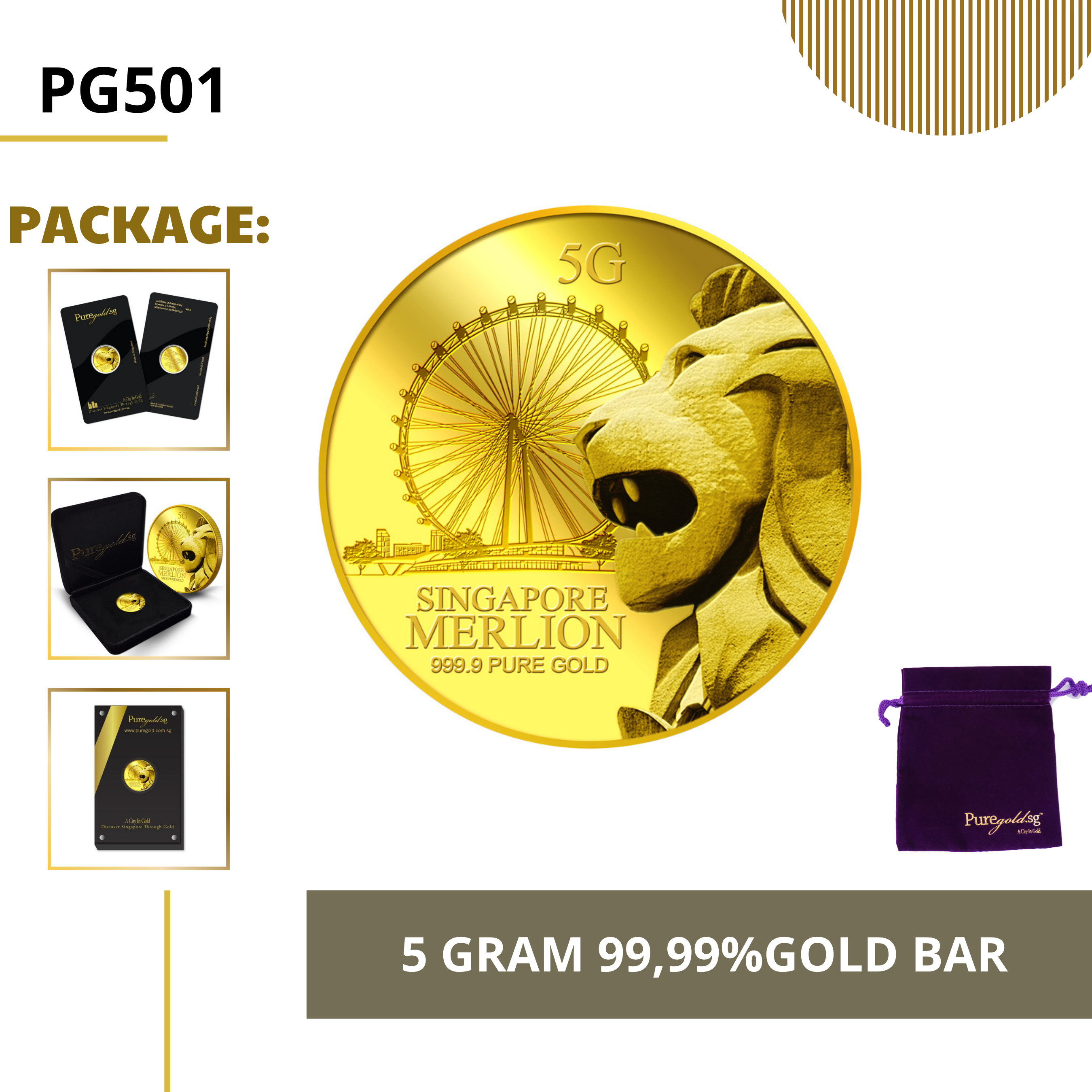 PURE GOLD 99.99% ทองคำแท่ง / 5Gram Merlion Flyer gold bar/ ทองคำแท้จากสิงคโปร์ / ทองคำ 5 กรัม / ทอง 99.99% *การันตีทองแท้*