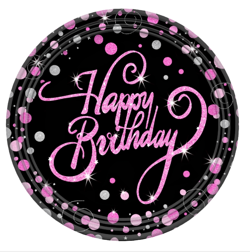Black-Gold/Pink Birthday Party Paper Plate Napkin Cup Set เซ็ทปาร์ตี้วันเกิดสีดำ-ทอง/ชมพู จานกระดาษ แก้วกระดาษ ทิชชู่ กระดาษเช็ดปาก แก้วปาร์ตี้ จานปาร์ตี้