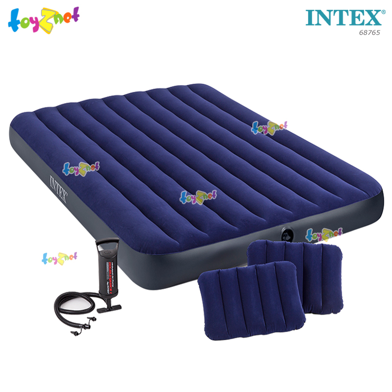 Intex ส่งฟรี ที่นอนเป่าลม แค้มป์ แคมป์ปิ้ง ปิคนิค 5 ฟุต (ควีน) 1.52x2.03x0.22 ม. รุ่น 68765 + หมอน 2 ใบและที่สูบลมดับเบิ้ลควิ๊ก วัน