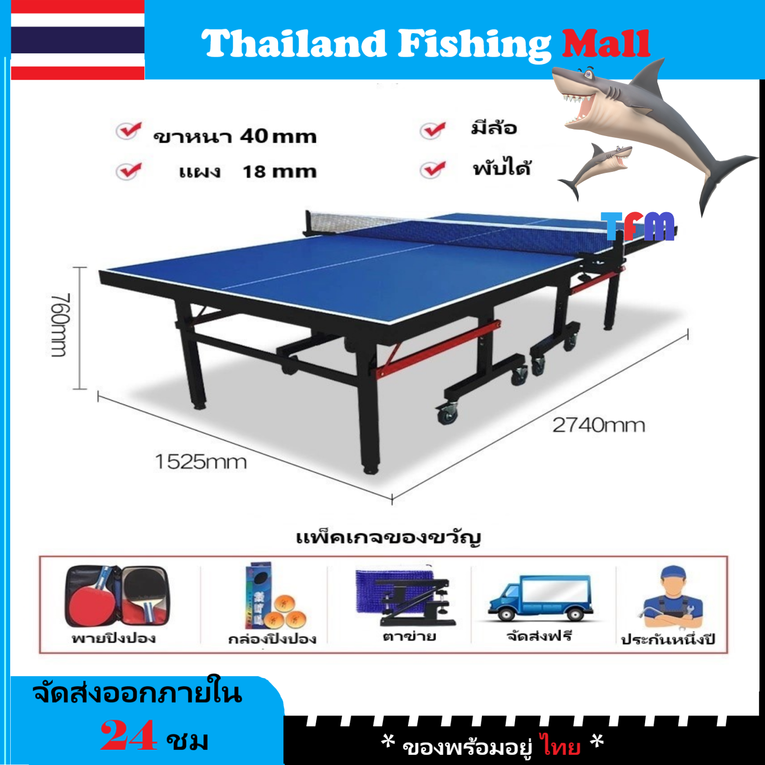 Free Shipping  โต๊ะปิงปอง Table Tennis แถมฟรี!!! เน็ท + ไม้ปิงปอง + ลูกปิงปอง,โต๊ะปิงปองมาตรฐานแข่งขัน ขนาด 15 & 18 มิลลิเมตร Ping Pong ปิงปอง