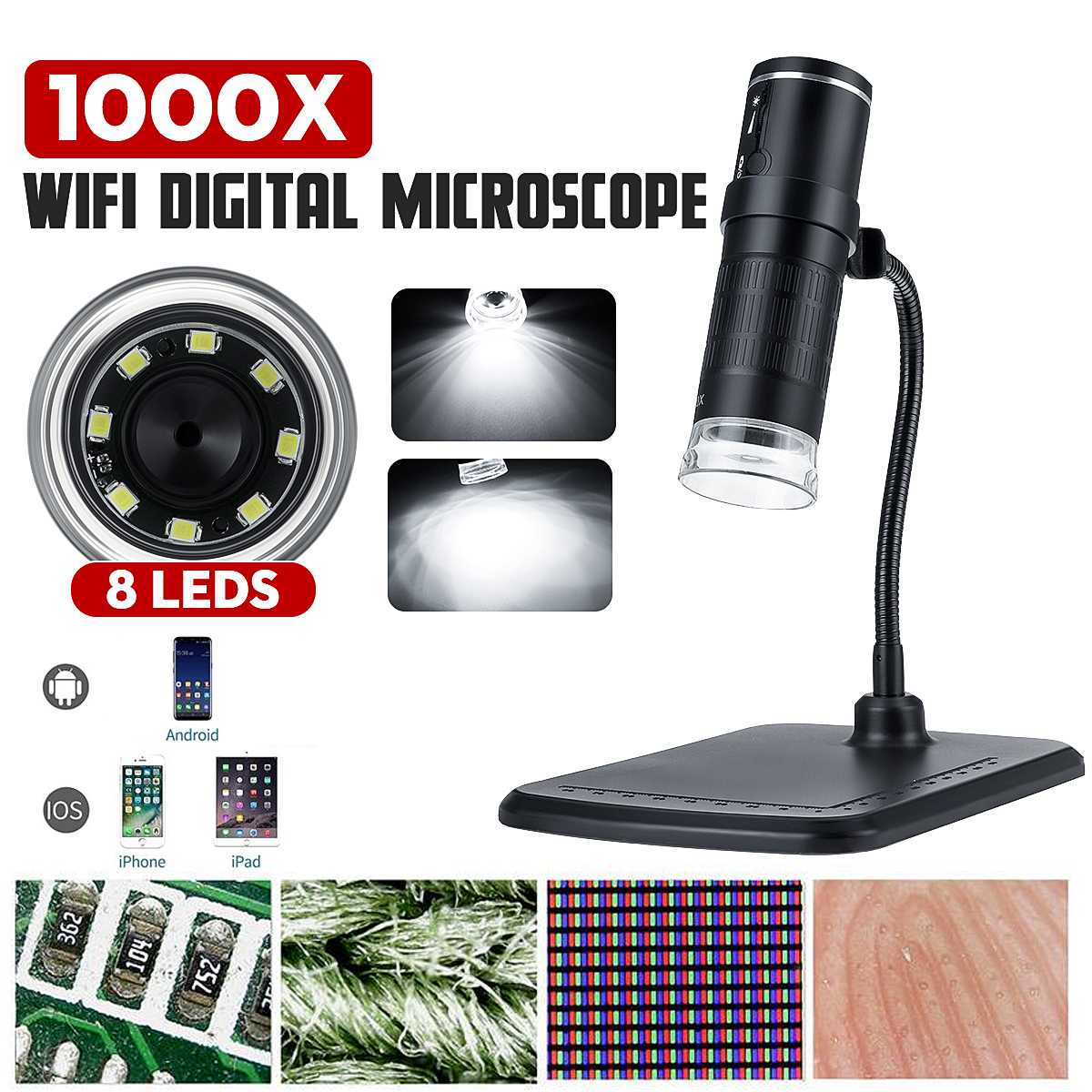Wifi Digital Microscope 1000x กล้องจุลทรรศน์พกพา กล้องส่องไตรโคม 1000 เท่า