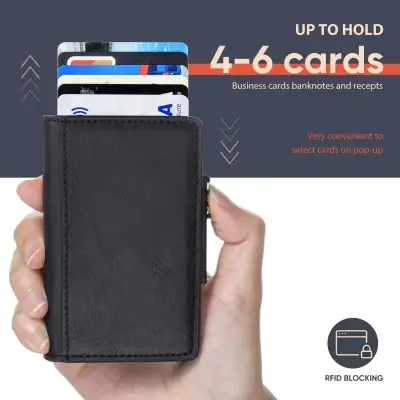 Smart Wallet RFID Blocking Men Credit Card Holder Anti Theft Card Holder for Men Wallets PU Leather Automatic Mini Slim Card Case Aluminum Metal Purse