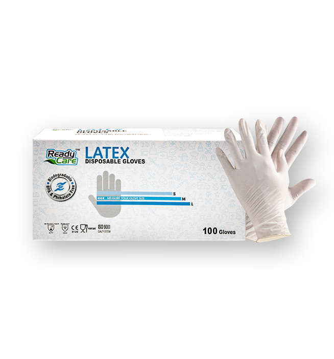 ถุงมือยางธรรมชาติแบบมีแป้ง Readycare Powdered Latex Disposable Gloves 100 ชิ้น