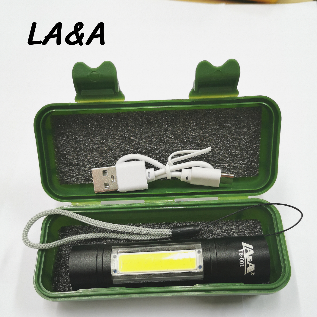 LA&A ไฟฉาย ไฟฉายแรงสูง ชาร์จได้ ไฟฉายขนาดเล็ก ไฟฉายพกพารุ่นT6-001 ขนาด8.5x2.3cm. แสงสีขาว