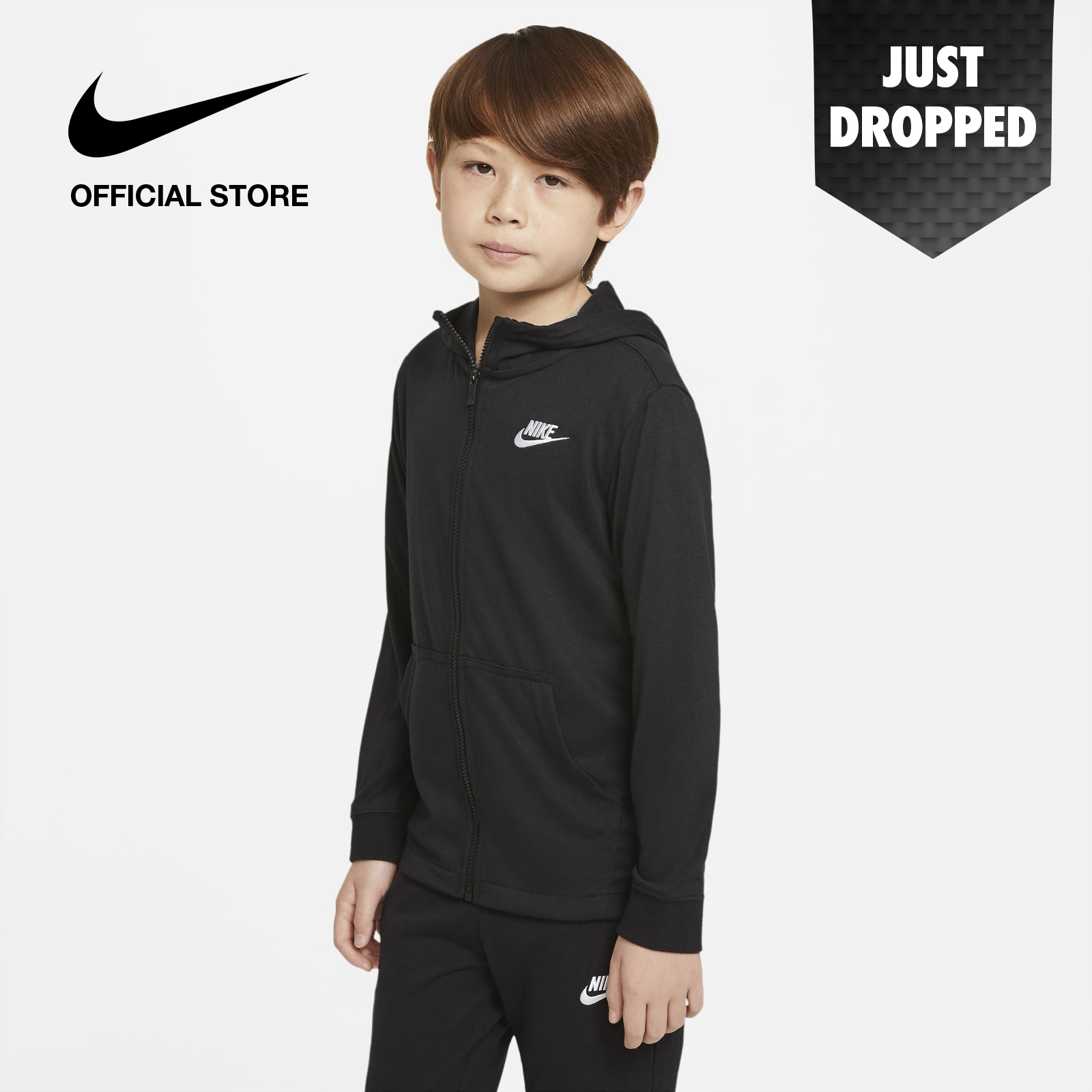 Nike Kids' Sportswear Full-Zip Hoodie - Black ไนกี้ เสื้อเด็กมีฮูดแบบซิปยาว - สีดำ