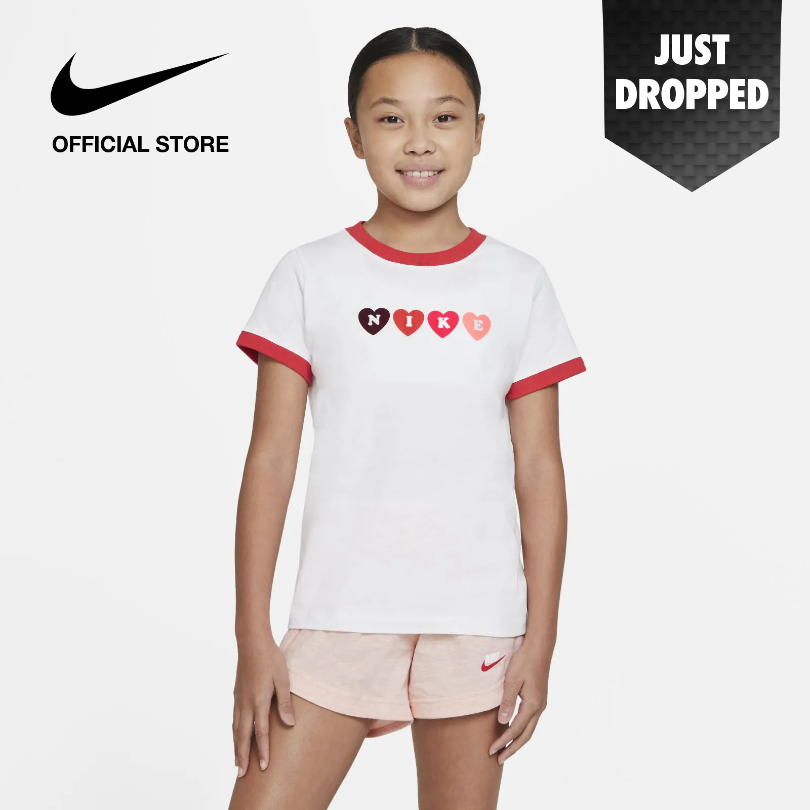 Nike Kids' Sportswear Ringer Love Tee - White ไนกี้ เสื้อยืดเด็ก ริงเกอร์ เลิฟ - สีขาว