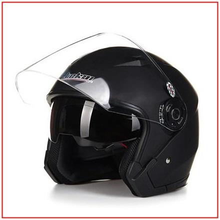 หมวกกันน็อค สีดำด้าน Motorcycle High Strength Open Face Capacete Motorcycle Vintage Helmets with Dual Lens หมวกกันน็อก