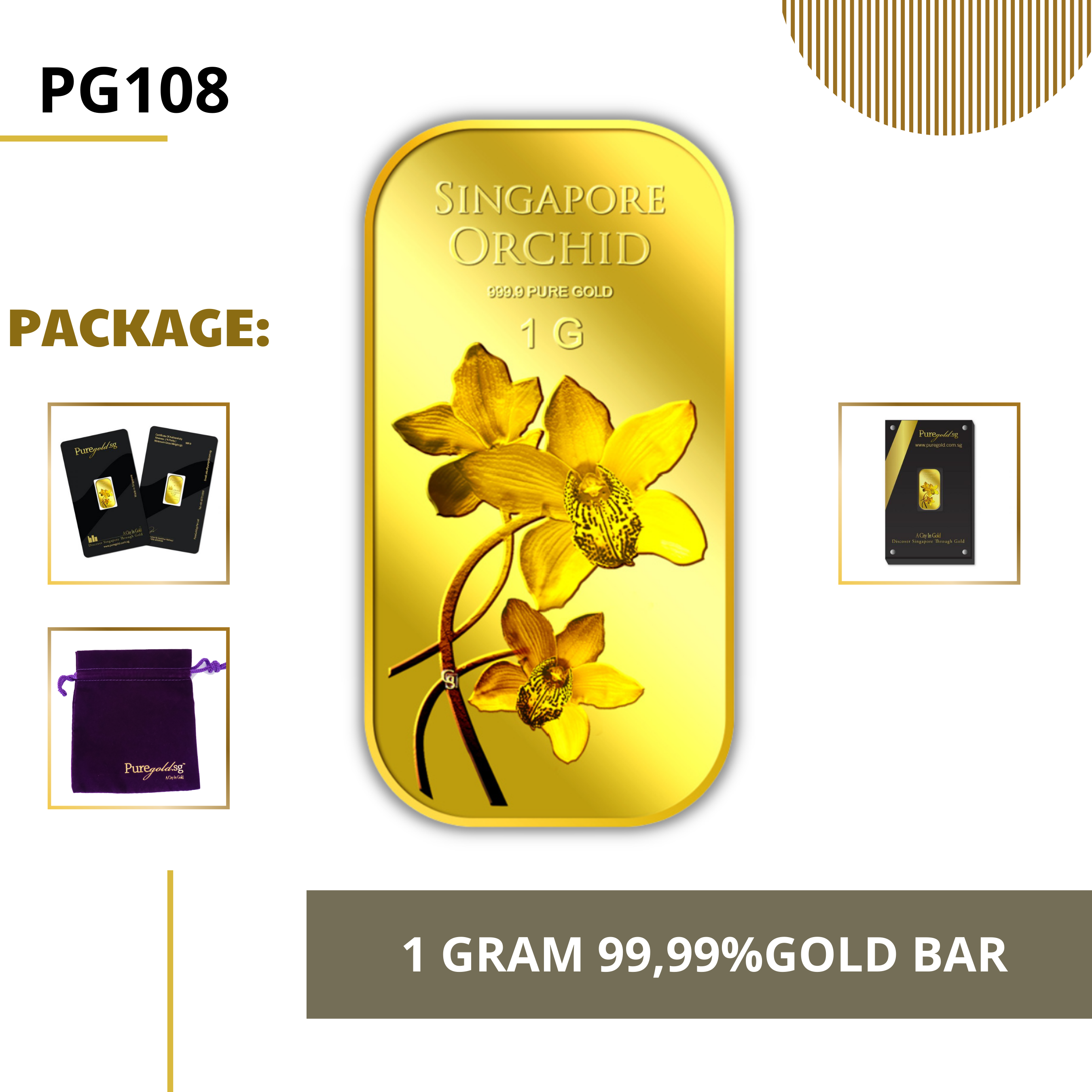 PURE GOLD 99.99% ทองคำแท่ง / Orchid Singapore Series 2 gold bar/ ทองคำแท้จากสิงคโปร์ / ทองคำ 1 กรัม / ทอง 99.99% *การันตีทองแท้*