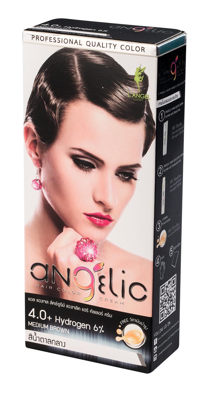 สีน้ำตาลกลาง (4.0) สีย้อมผม น้ำยาย้อมผม L'ANGEL Luxury Angelic Hair ...