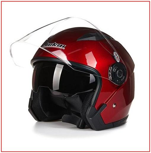 หมวกกันน็อค สีแดง ขนาด XL Motorcycle Dual Lens Open Face Capacete Motorcycle Vintage Style Helmets Red หมวกกันน็อก