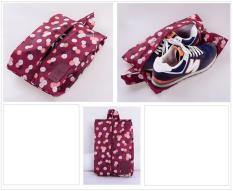 Mori กระเป๋าจัดระเบียบ กระเป๋าใส่รองเท้า ถุงใส่รองเท้า 1 คู่ Shoe pouch Shoe Bag Shoes Organizer Bag Organizer (ลายดอกไม้สีแดง / Red flower)