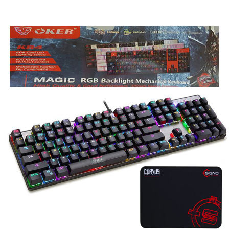 OKER Magic RGB Backlight Mechanical Keyboard Blue Switch รุ่น K84 (สีดำ) Free Signo MOUSE PAD E-Sport MT-310