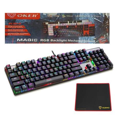 OKER Magic RGB Backlight Mechanical Keyboard Blue Switch รุ่น K84 (สีดำ) + Nubwo แผ่นรองเมาส์ รุ่น NP-001(Black/Yellow)