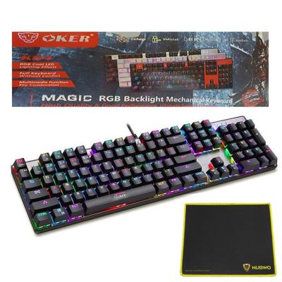 OKER Magic RGB Backlight Mechanical Keyboard Blue Switch รุ่น K84 (สีดำ) + Nubwo แผ่นรองเมาส์ รุ่น NP-001(Black/Yellow)