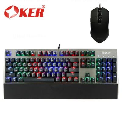 OKER Magic RGB Mechanical Keyboard Blue Outemu Switch รุ่น K95 (สีดำ) + เมาส์เกมมิ่ง มาโคร รุ่น V82 (black)