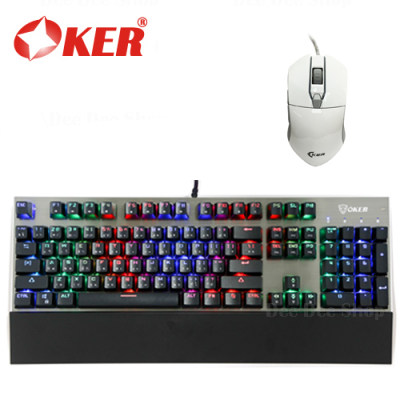 OKER Magic RGB Mechanical Keyboard Blue Outemu Switch รุ่น K95 (สีดำ) + เมาส์เกมมิ่ง มาโคร รุ่น V82 (สีขาว)