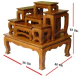 โต๊ะหมู่บูชา หมู่ 7 ขนาดความกว้างแต่ละโต๊ะ 5 นิ้ว (โต๊ะหมู่บูชา 7 หน้า 5) ผลิตจาก ไม้สัก