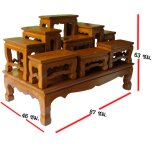 โต๊ะหมู่บูชา หมู่ 9 ขนาดความกว้างแต่ละโต๊ะ 5 นิ้ว (โต๊ะหมู่บูชา 9 หน้า 5) ผลิตจาก ไม้สัก