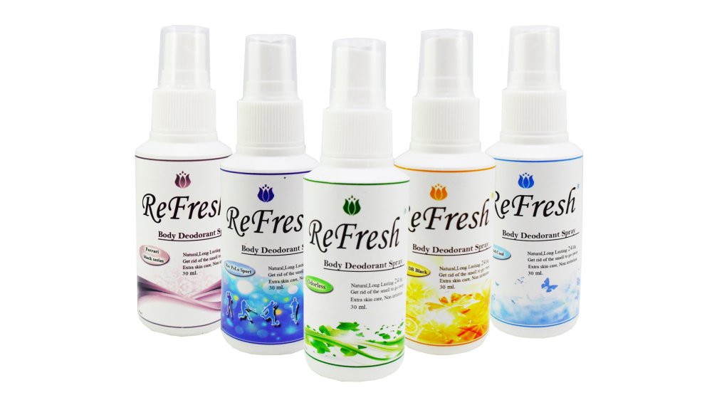 รีวิว Refresh สเปรย์ระงับกลิ่นกาย Deodorant Spray ชุดsetสำหรับผู้ชาย 5 แบบ 30ml. แพ็ค 5 ขวด