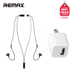 Remax หูฟังกันน้ำ หูฟังกันเหงื่อ หูฟังบลูทูธไร้สาย Bluetooth Small Talk รุ่น RB-S8 (Black) + USB Adapter Charger 5V-1A (White)