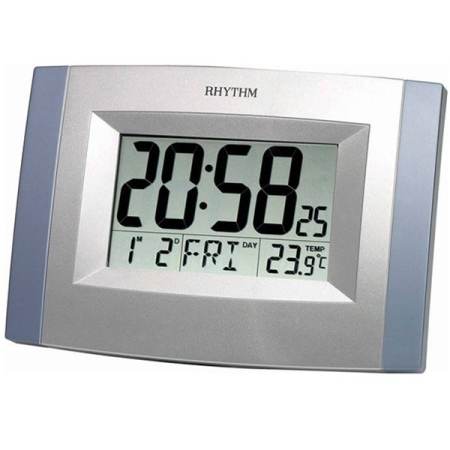 RHYTHM นาฬิกาดิจิตอล แขวนผนังพร้อมขาตั้ง รุ่น LCW010NR04 สีบอร์นเงิน/ฟ้า