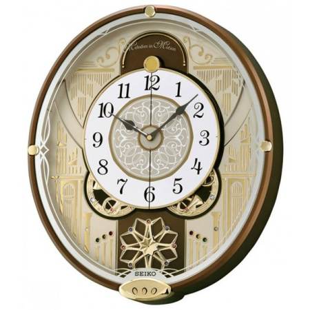 Seiko นาฬิกาแขวน เสียงดนตรี Hi-Fi หน้าปัดที่เคลื่อนไหวตามจังหวะดนตรี รุ่น QXM277B (สีน้ำตาล)