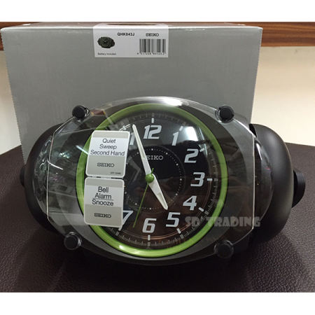 SEIKO นาฬิกาปลุกกระดิ่งคู่ Super Loud สีดำ/สีเขียว รุ่น QHK043J