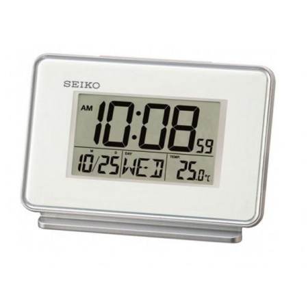 Seiko White Thermometer And Daily Alarm Desk Or Bedside Clock QHL068W