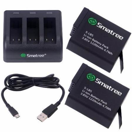 Smatree Battery (2-Pack) With 3-Channel Charger for Gopro HERO 7 /  6 / 5 Black (Compatible with Hero5 Firmware v01.50, v01.55, v01.57 and v02.00, v02.51, v02.60)