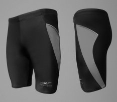 Spandex กางเกงว่ายน้ำขาสามส่วน SW002 (สีดำ/แถบเทา)