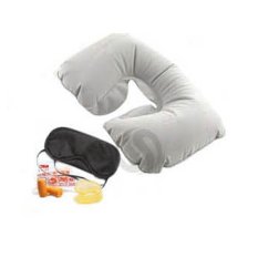 Tmall Inflatable Neck Rest Cushion U Pillow + Eye Mask + Ear Plug (grey)