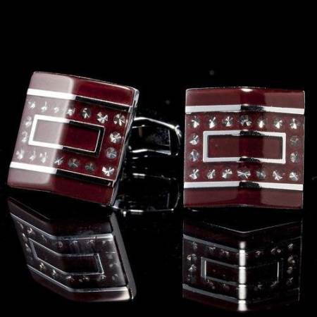 CUFF LINKS หลังคาสี่เหลี่ยมแดง ขอบเงินเพชรเล็ก - รุ่น I1101