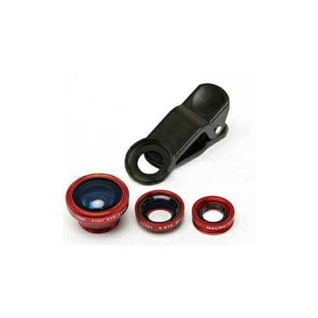 Universal clip lens 3 in1 - สีแดง + Monopod Selfie Z07-1 - สีส้ม (ฟรี Remote Shutter - สีดำ)