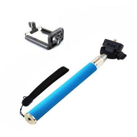 Universal clip lens 3 in1 - สีเงิน + Monopod Selfie Z07-1 - สีฟ้า (ฟรี Remote Shutter - สีฟ้า)