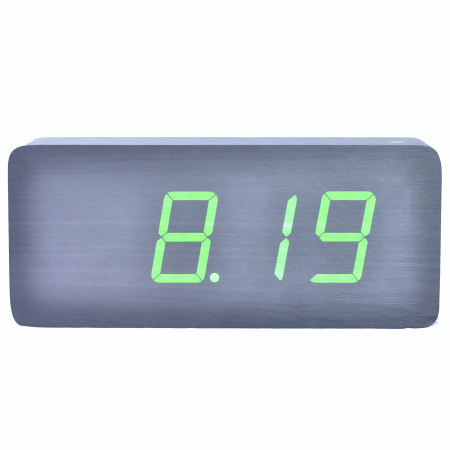 Vincent นาฬิกาดิจิตอลลายไม้ ไฟสีเขียว - Gray