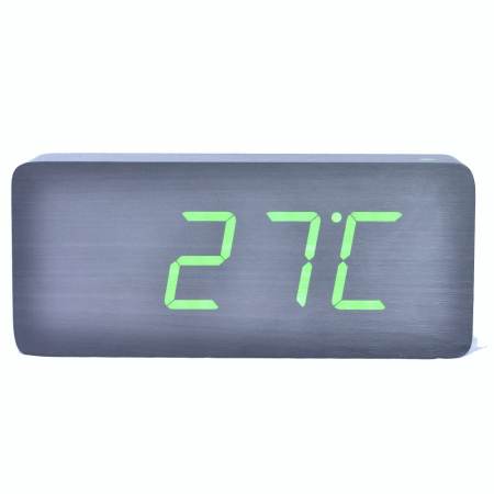 Vincent นาฬิกาดิจิตอลลายไม้ ไฟสีเขียว - Gray