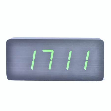 Vincent นาฬิกาดิจิตอลลายไม้ ไฟสีเขียว - Gray