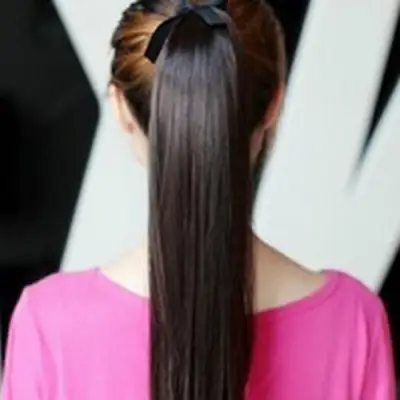 Women Hairpiece Long Straight Clip in Ponytail Pony Tail Hair Extension Wig (Black)