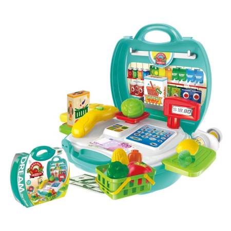 Worktoys Dream The Suitcase Organic product ชุดแคชเชียร์ ขายของออร์แกนิค super market 23 ชิ้น