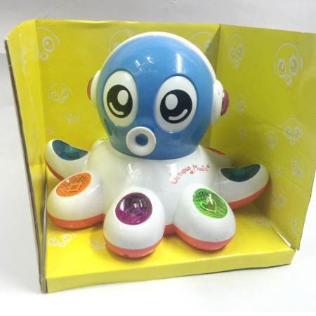 Worktoys ของเล่น ปลาหมึกน้อย ชนถอย มีเสียงเพลง มีไฟ (สีฟ้า)